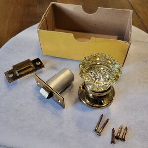 New Vintage Dexter Lock Co Crystal Brass Friction Closet Antique Set 4